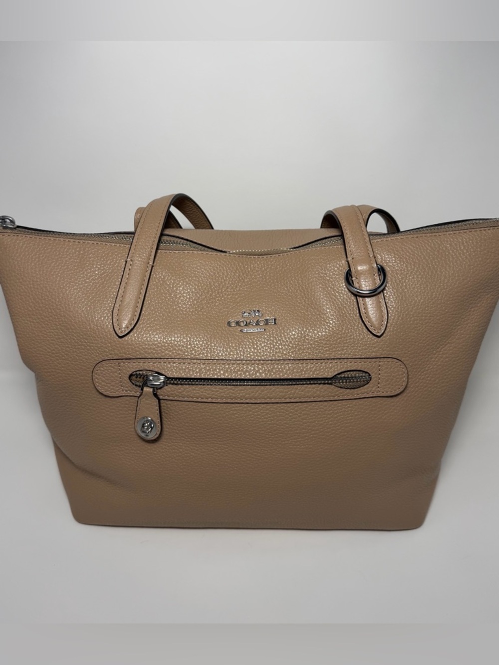 Coach Taylor Zip Top Shoulder Bag, Pebbled Leather, Color Tan #38312
